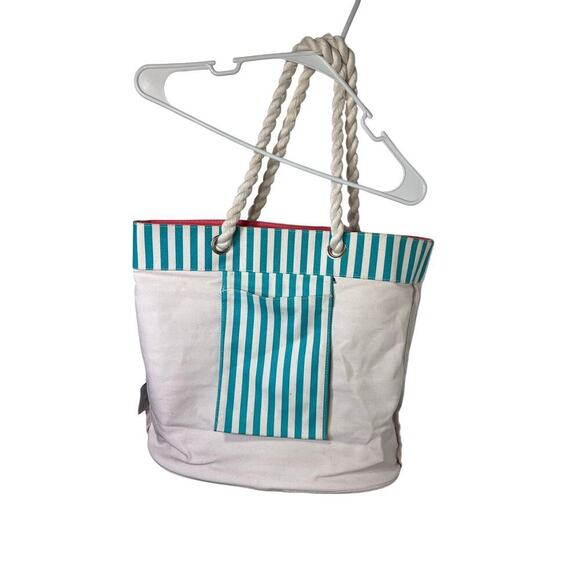 Punctuate for Barnes & Noble striped braided summer cottage open tote 15x18 - Picture 3 of 9